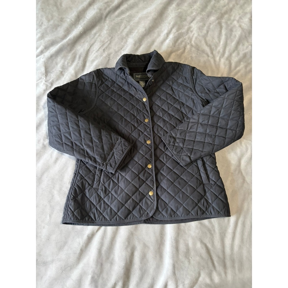 Van Heusen Womens Navy Blue Quilted Snap Front Barn Jacket Coat Size M